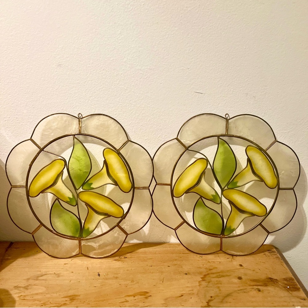 Pair of Capos Shell Stained Glass Floral Window Sun Catchers